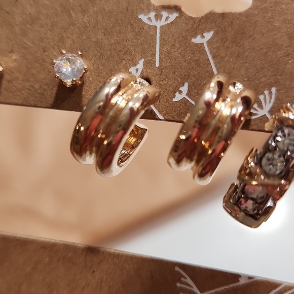 Gold-Tone 3-Pair Women's Earring Set with Clear Crystals - Picture 4 of 5